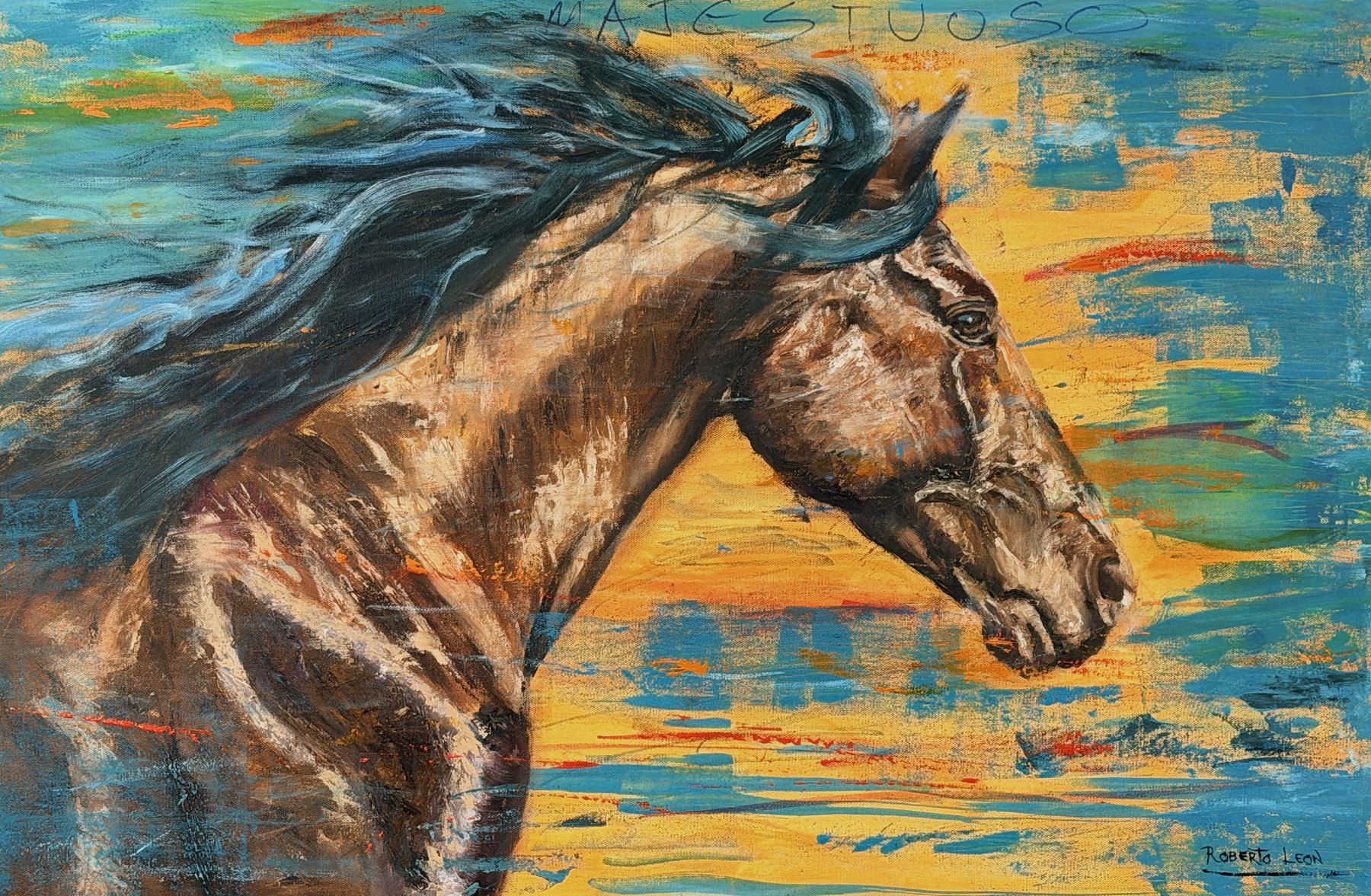 MAJESTUOSO (Majestic) — First layer mix media, final layer oil paint
